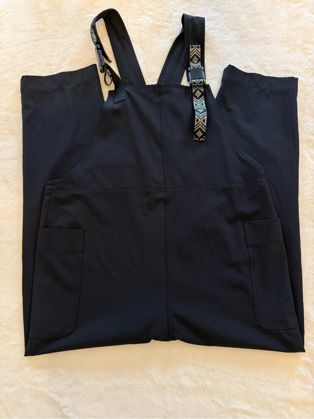 Kavu Black Cargo Overalls with Patterned Adjustable Straps